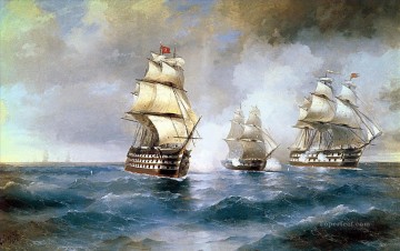  turco Pintura - El bergantín Mercurio atacado por dos barcos turcos Ivan Aivazovsky